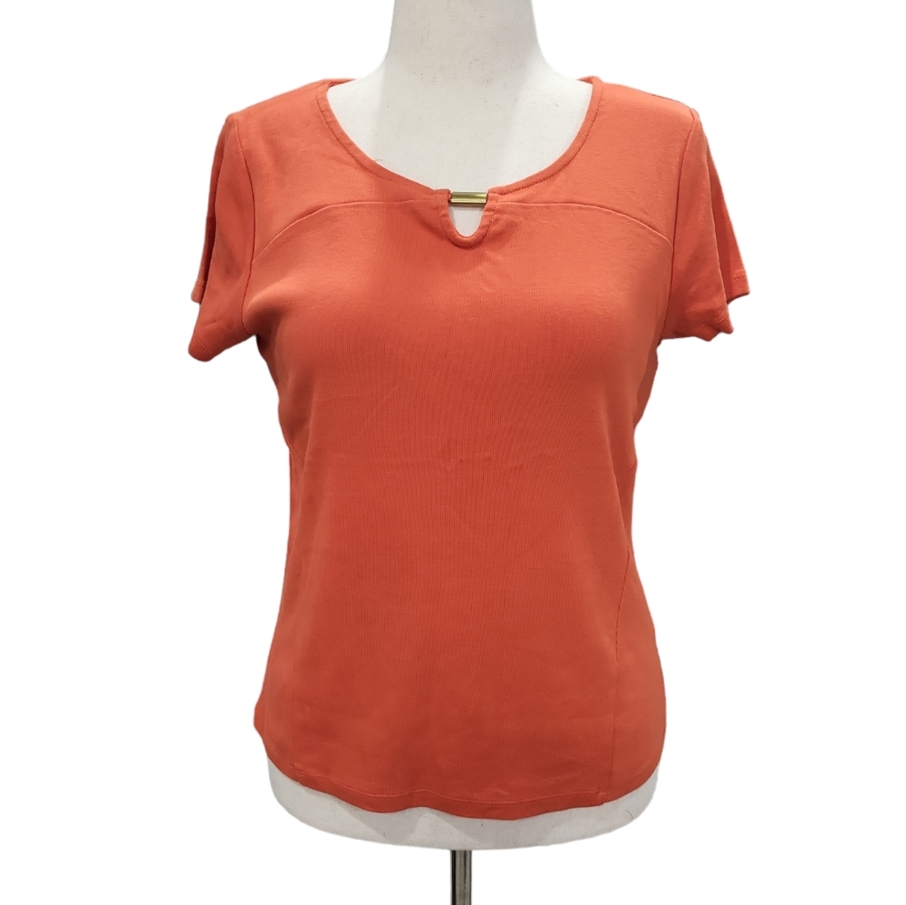 Rafaella 100% cotton women's orange short sleeve top shirt blouse PM like new